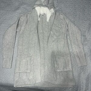 Madden girl open front knit cardigan Sherpa hoodie jacket sweater pockets small